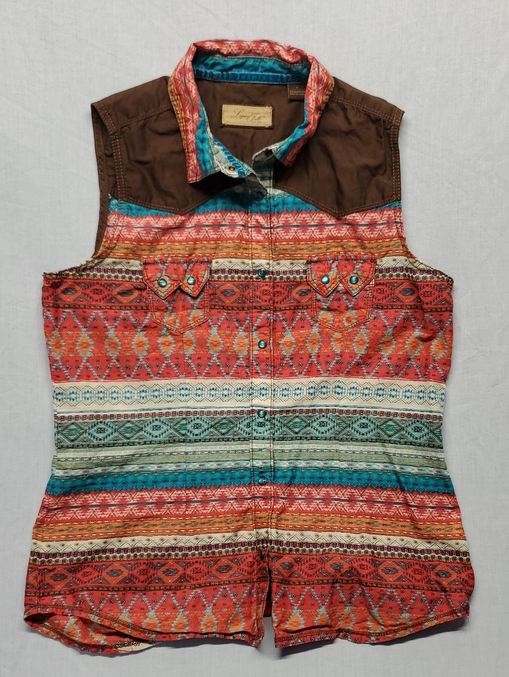 Sleeveless Tribal Print Button-Front Top in Multi-Color #250